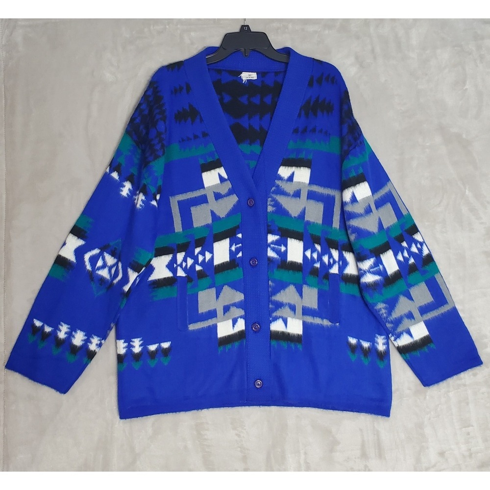100% Wool Sweater Men XL Made In Ecuador Button Down Cardigan Aztec Southwestern